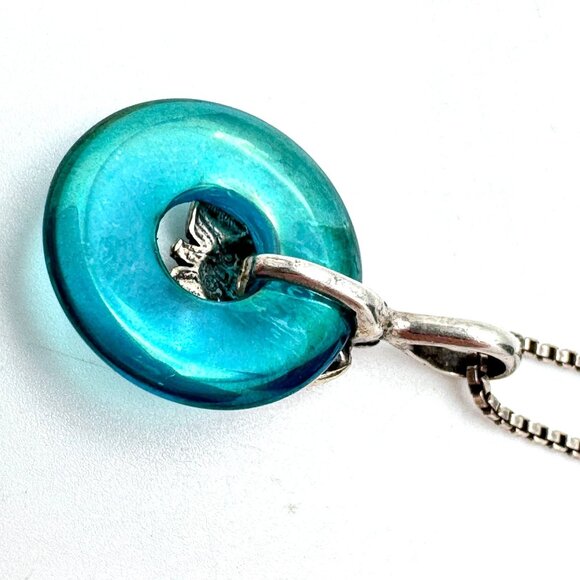 Sterling Silver Sea Turtle Necklace Blue Glass Pendant Vintage Italy 925 - Picture 6 of 8